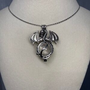 CLEAR QUARTZ SPHERE DRAGON PENDANT GRUNGE ALT RENFAIRE